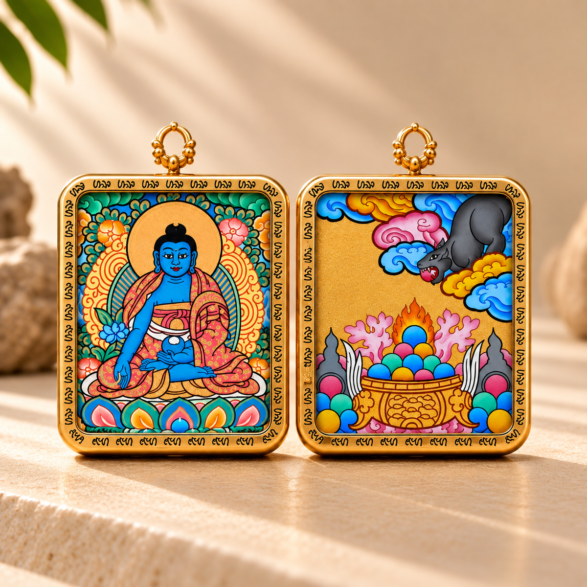 Medicine Buddha Thangka Pendant Necklace