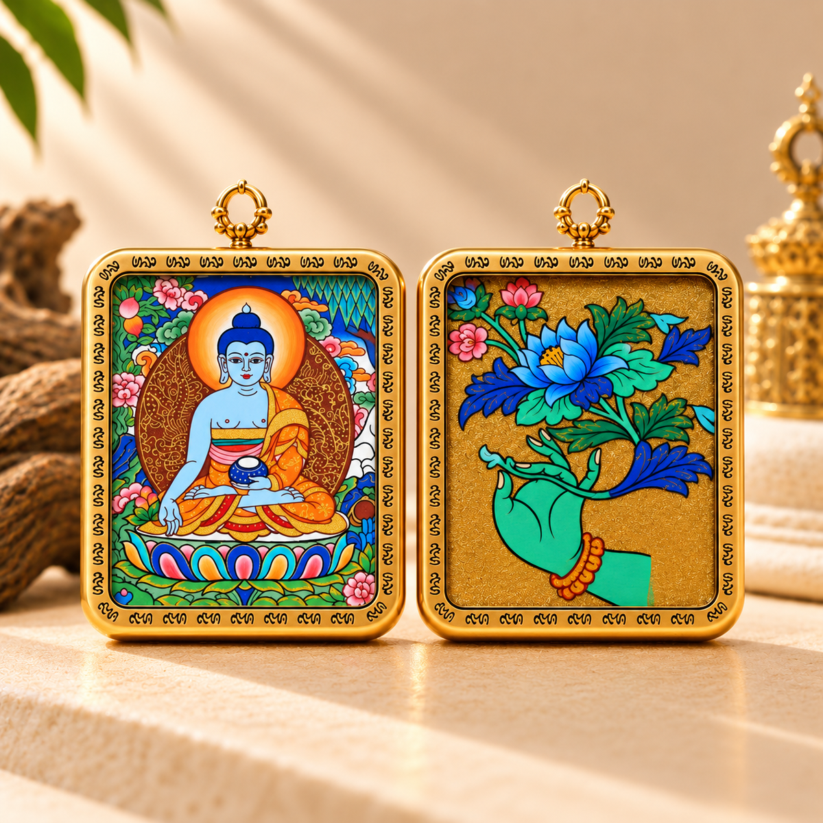 Medicine Buddha Thangka Pendant Necklace