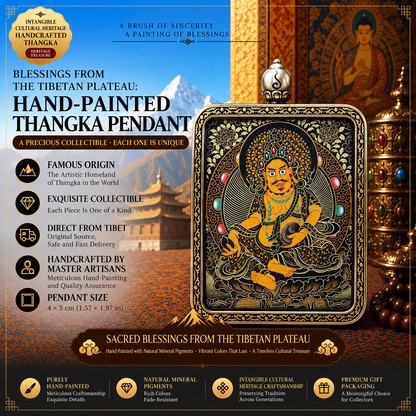 Yellow Jambhala Hand-Painted Thangka Pendant Necklace