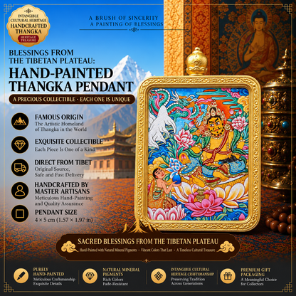 Yellow Jambhala Hand-Painted Thangka Pendant Necklace