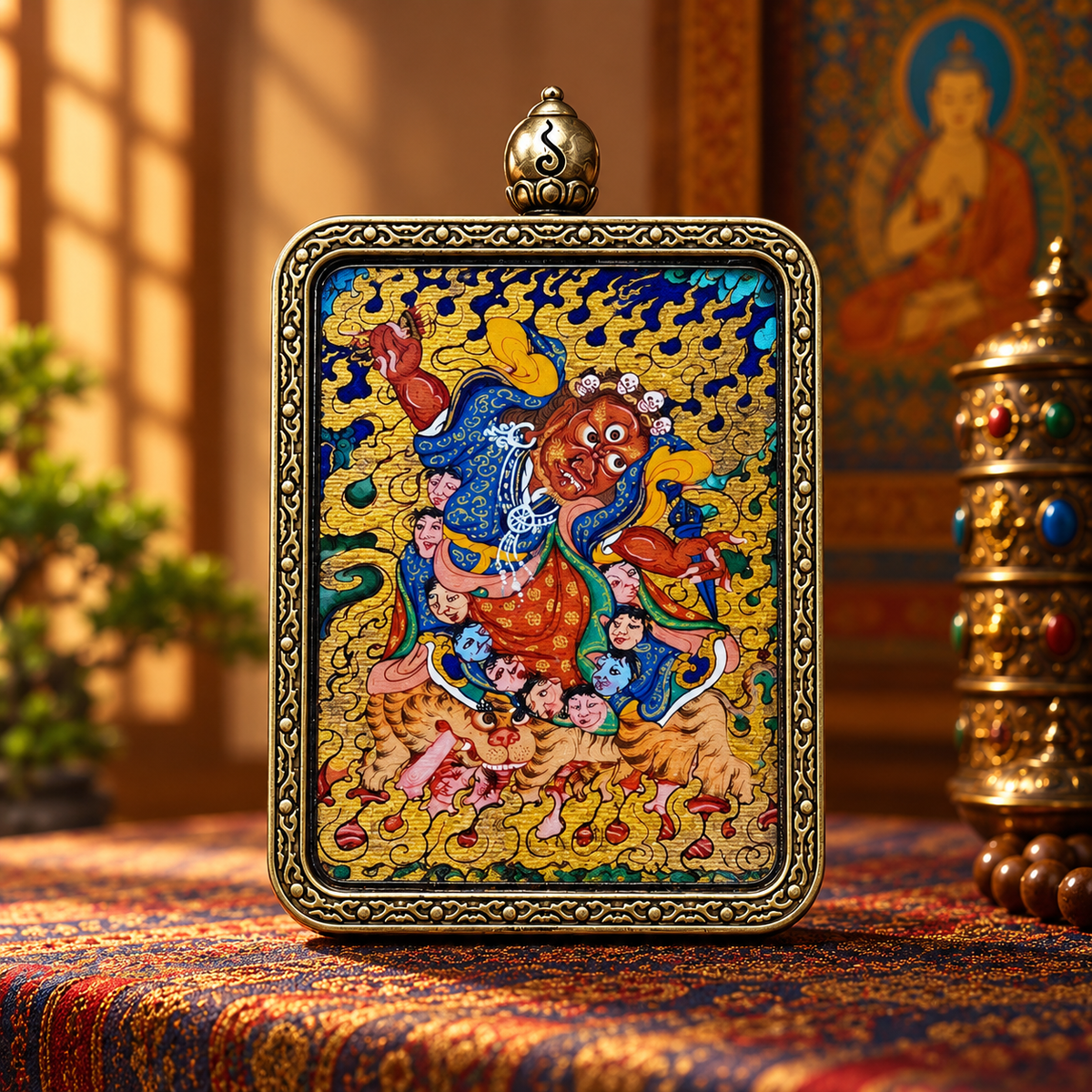 Zodiac Guardian Buddha Hand-Painted Tibetan Thangka Pendant – Choose by Chinese Zodiac