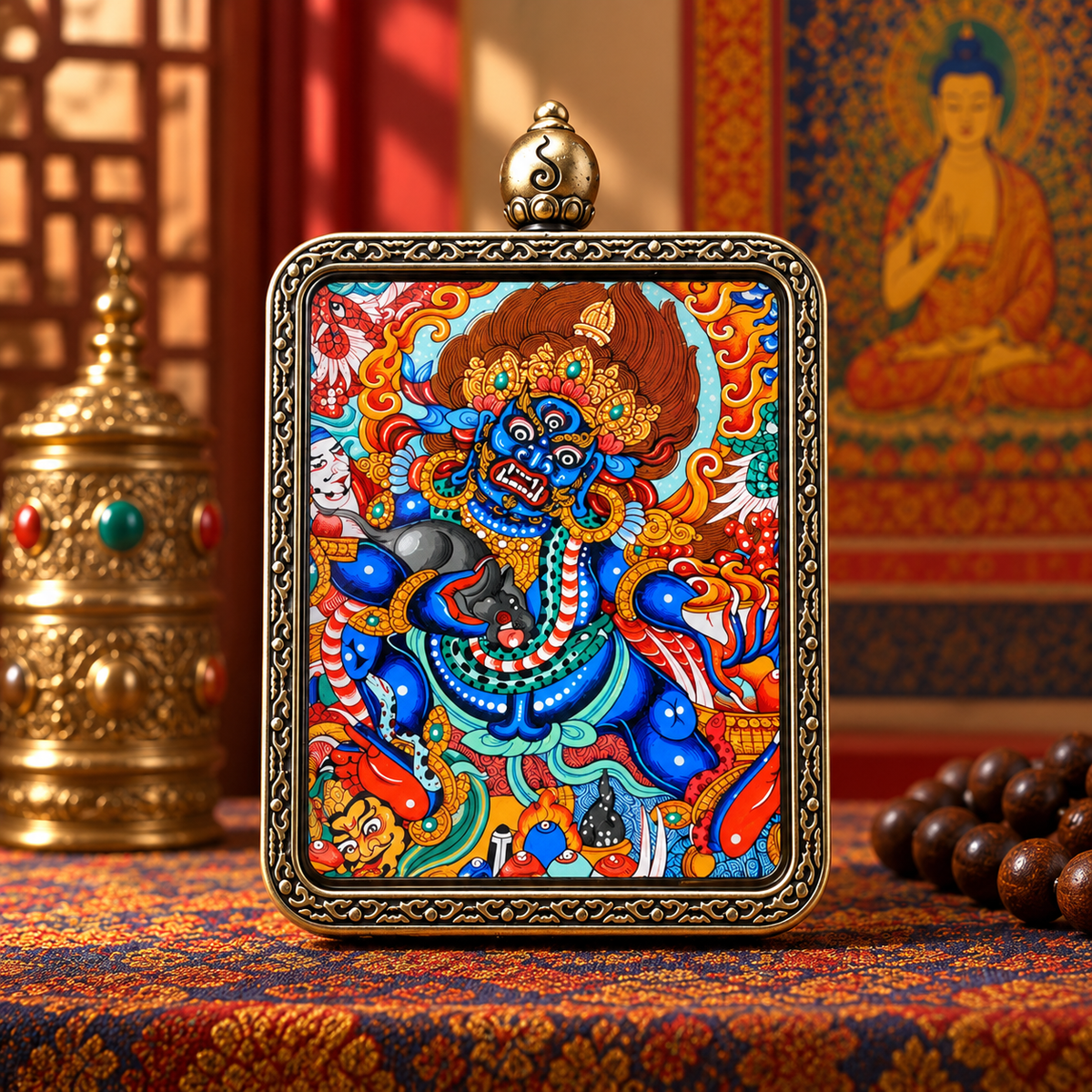 Black Jambhala miniature Thangka 