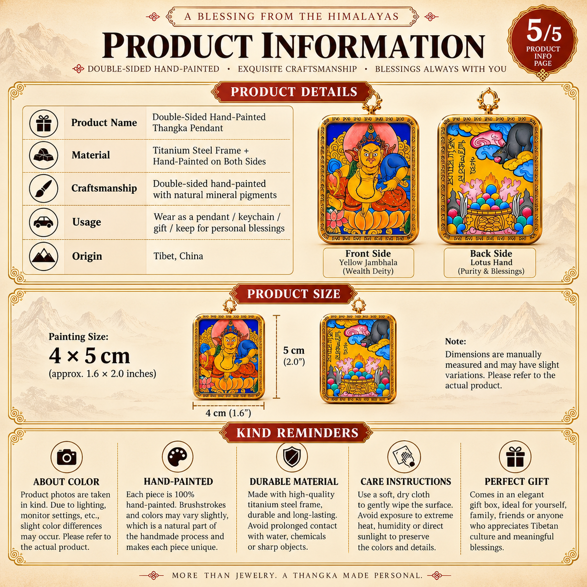 Hand-Painted Tibetan Double-Sided Thangka Pendant Necklace– Choose Your Buddhist Deity