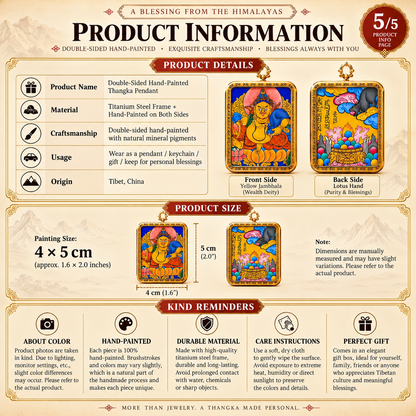 Hand-Painted Tibetan Double-Sided Thangka Pendant Necklace– Choose Your Buddhist Deity