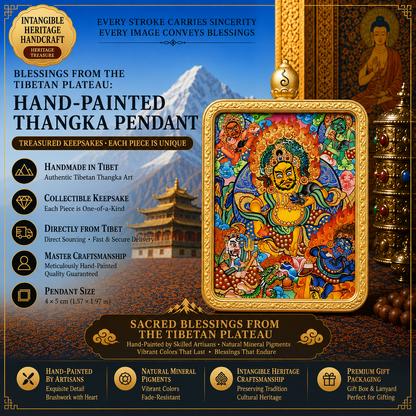 Five Wealth Deities Hand-Painted Thangka Pendant Necklace 1