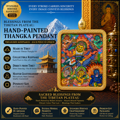Five Wealth Deities Hand-Painted Thangka Pendant Necklace2