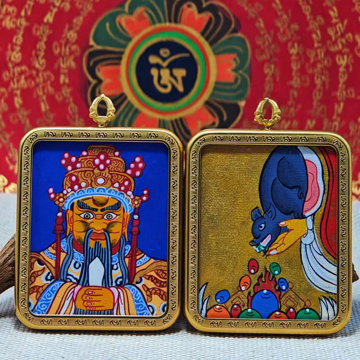 Hand-Painted Wuye (Fifth Lord of Mount Wutai) Thangka Pendant 