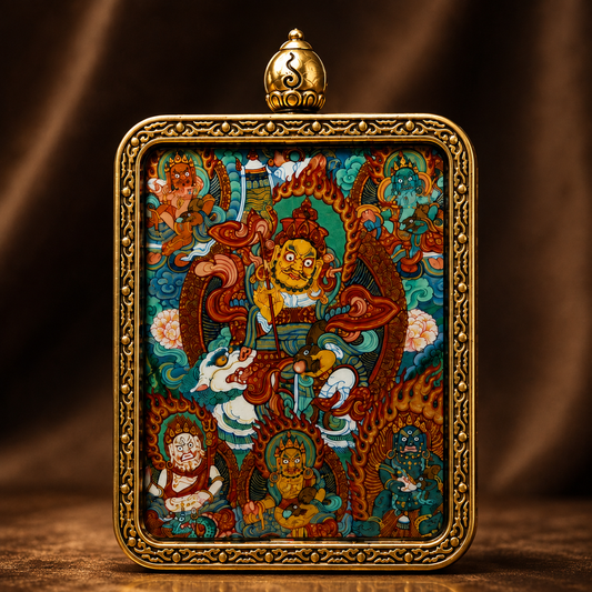 Hand-painted Five Jambhalas Tibetan Thangka pendant