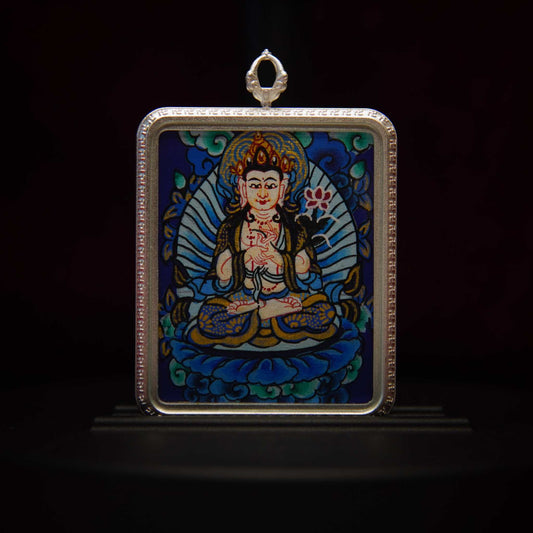 Mahasthamaprapta Bodhisattva Thangka Pendant Necklace with intricate hand-painted design, symbolizing wisdom and spiritual power.