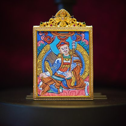 Tibetan Guru Rinpoche Pema Jungne Thangka pendant with golden frame – spiritual Buddhist amulet necklace