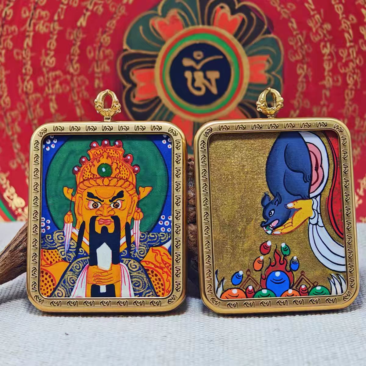 Tibetan Hand-Painted Wuye (Fifth Lord of Mount Wutai) Thangka Pendant Necklace