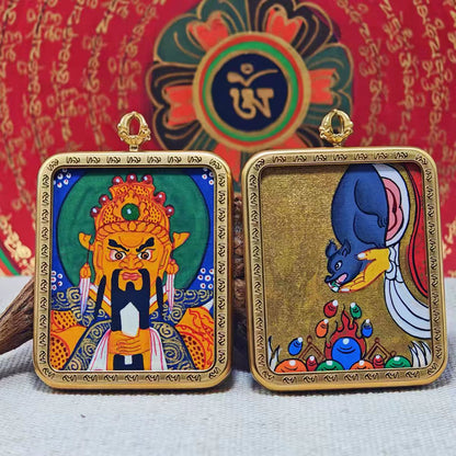 Tibetan Hand-Painted Wuye (Fifth Lord of Mount Wutai) Thangka Pendant Necklace