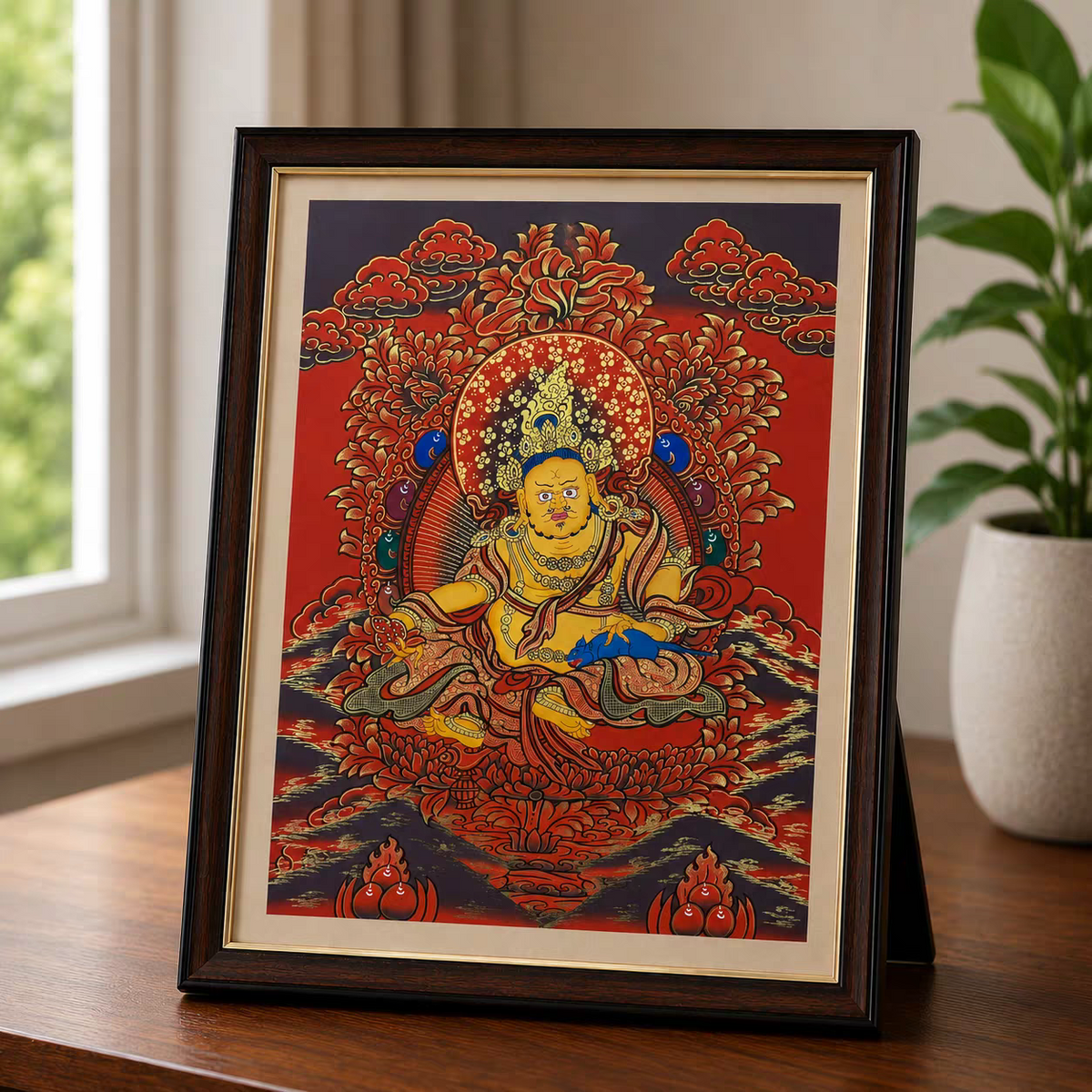 Yellow Jambhala Tabletop Thangka